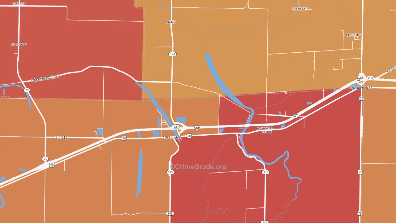 Shell Lake, AR Map of Robbery Rates