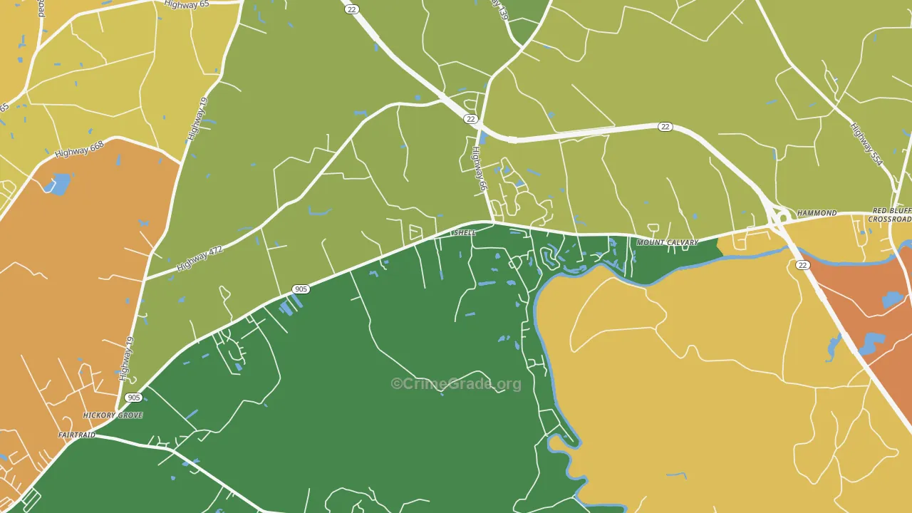 Shell, SC Map of Robbery Rates