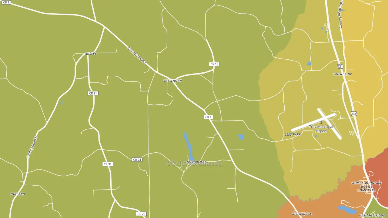 Shellhorn, AL Map of Robbery Rates