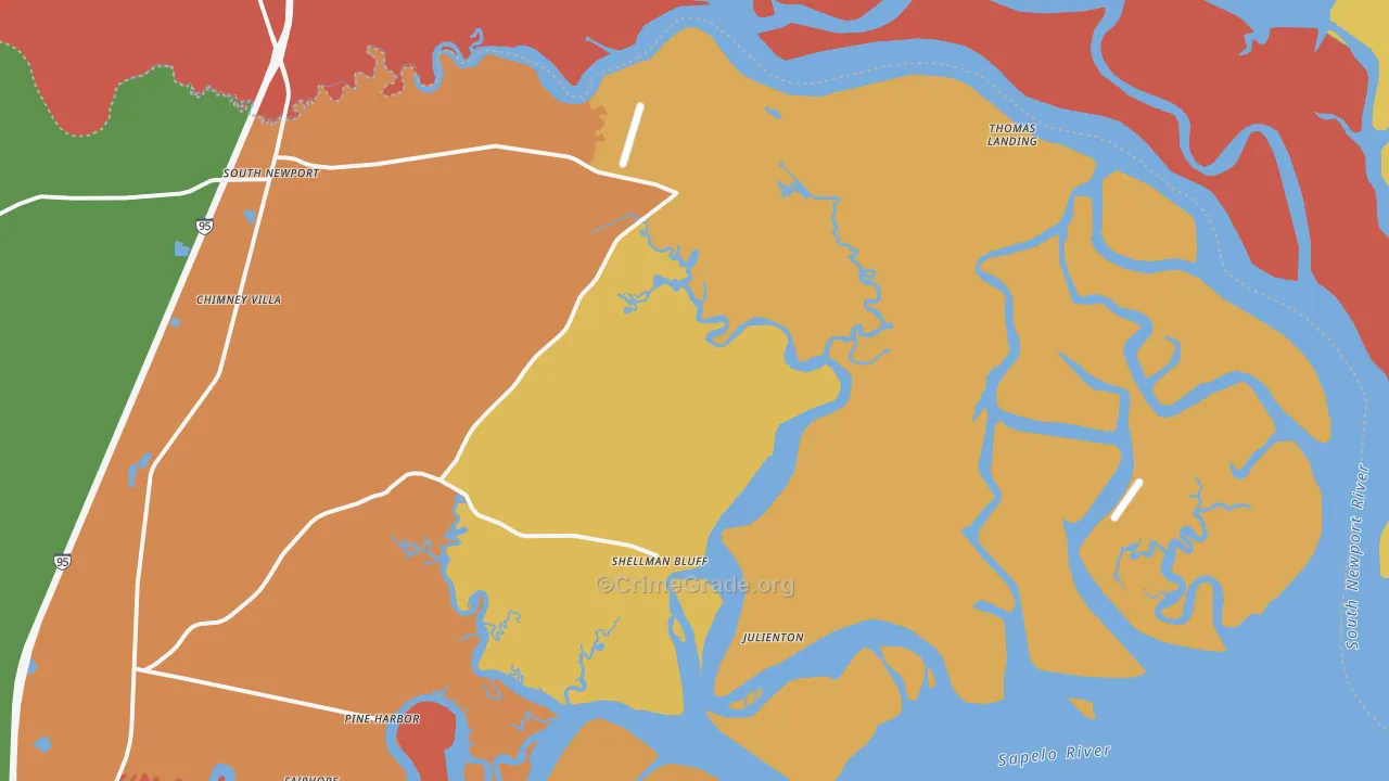 Shellman Bluff, GA Map of Robbery Rates
