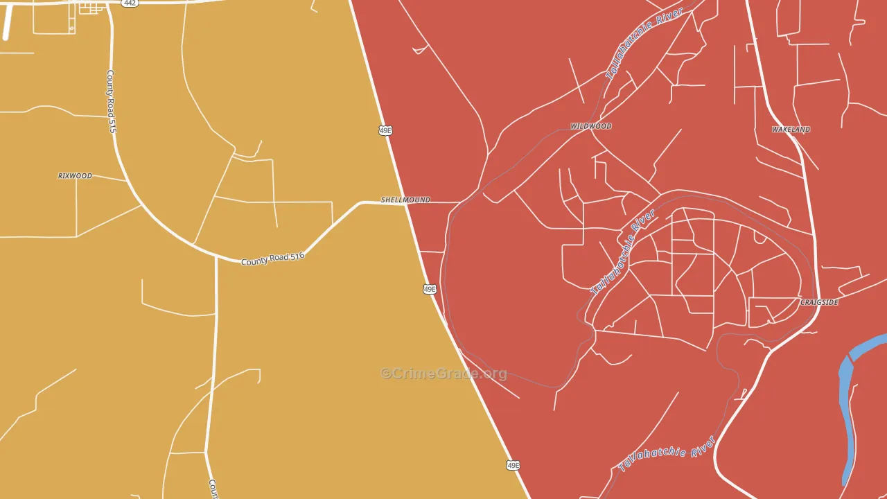 Shellmound, MS Map of Robbery Rates