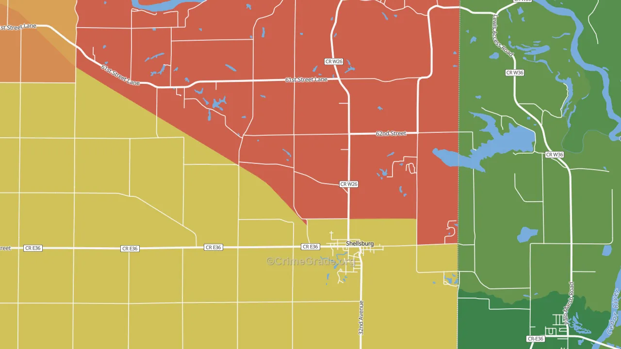 Shellsburg, IA Map of Robbery Rates