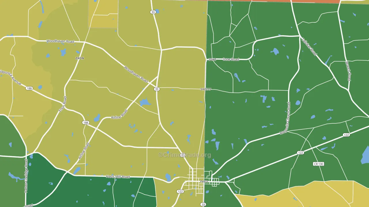 Shelly, GA Map of Robbery Rates