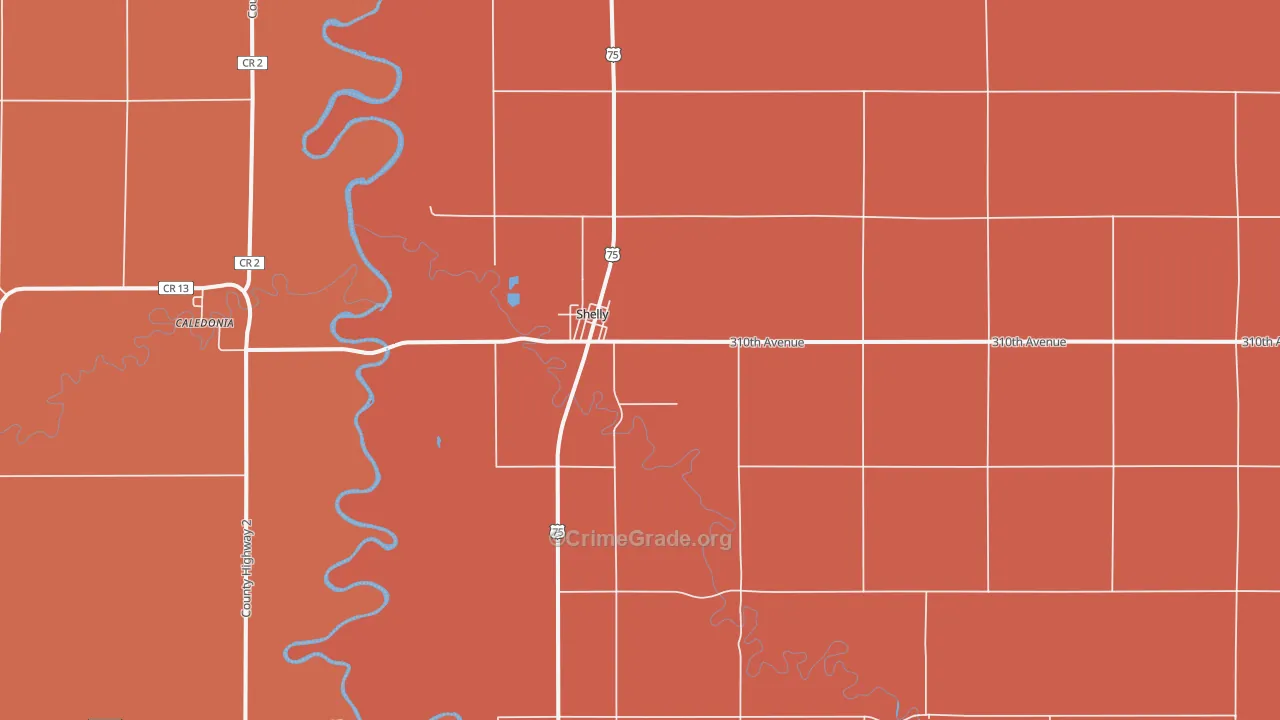 Shelly, MN Map of Robbery Rates