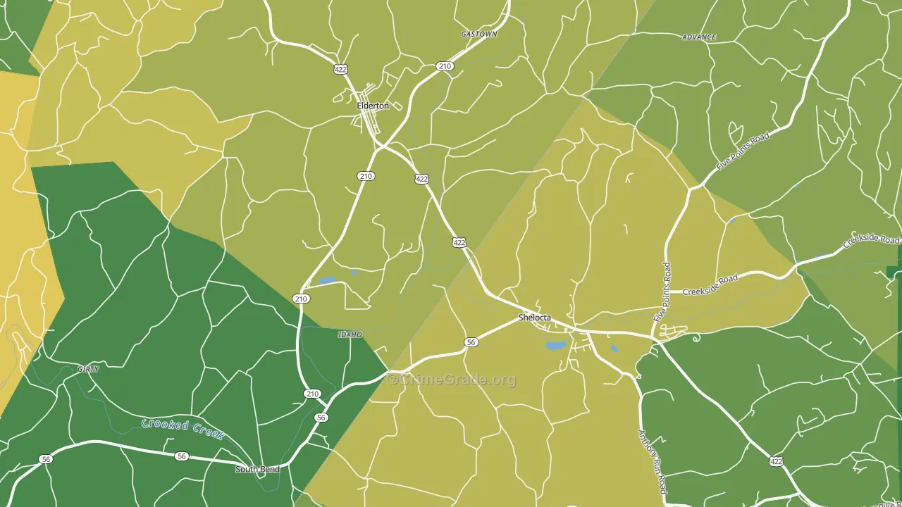 Shelocta, PA Map of Robbery Rates