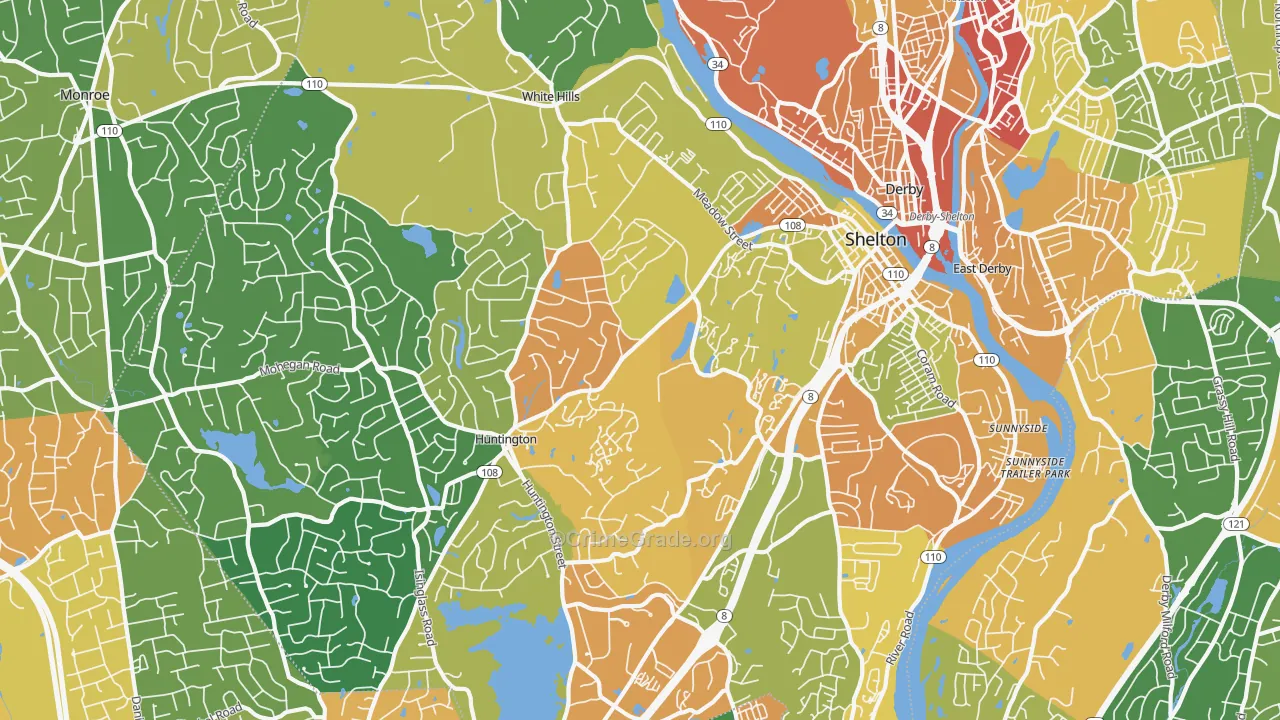 Shelton, CT Map of Robbery Rates