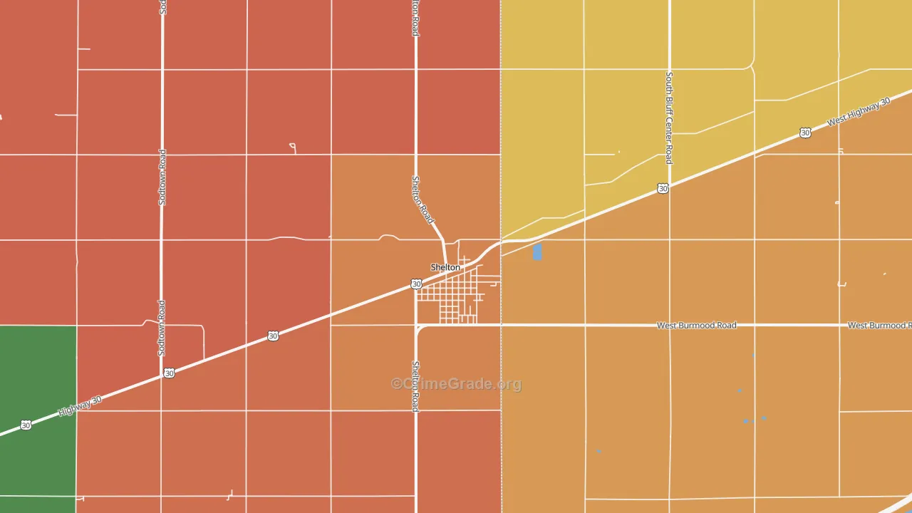 Shelton, NE Map of Robbery Rates