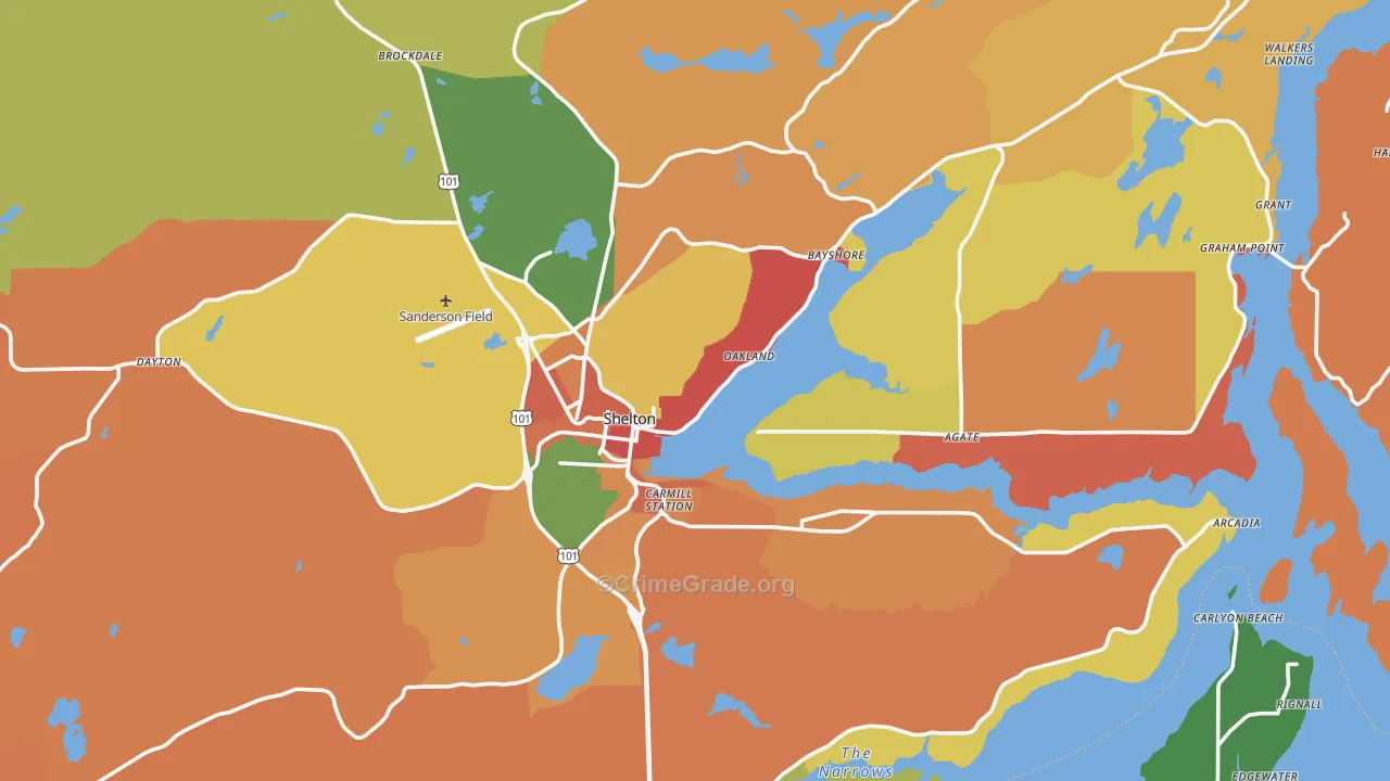 Shelton, WA Map of Robbery Rates