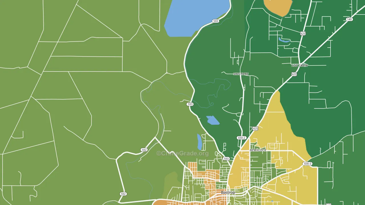 Sheltons, LA Map of Robbery Rates