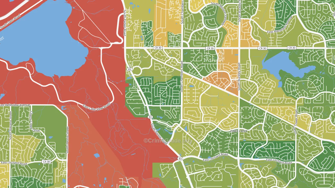 Shenandoah, Aurora, CO Map of Robbery Rates