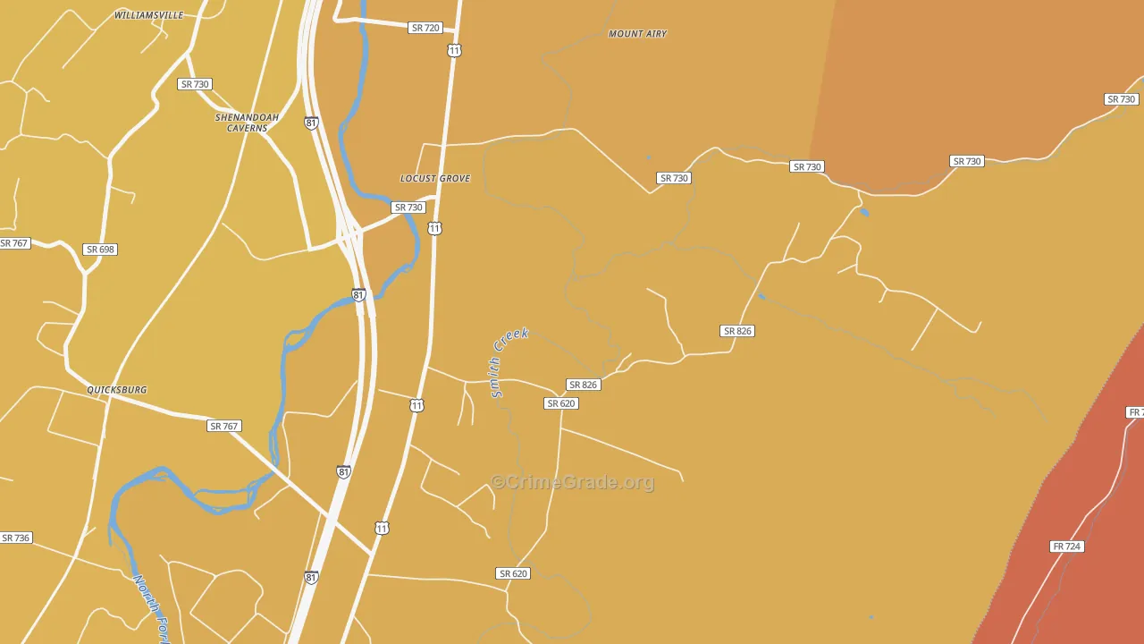 Shenandoah Caverns, VA Map of Robbery Rates