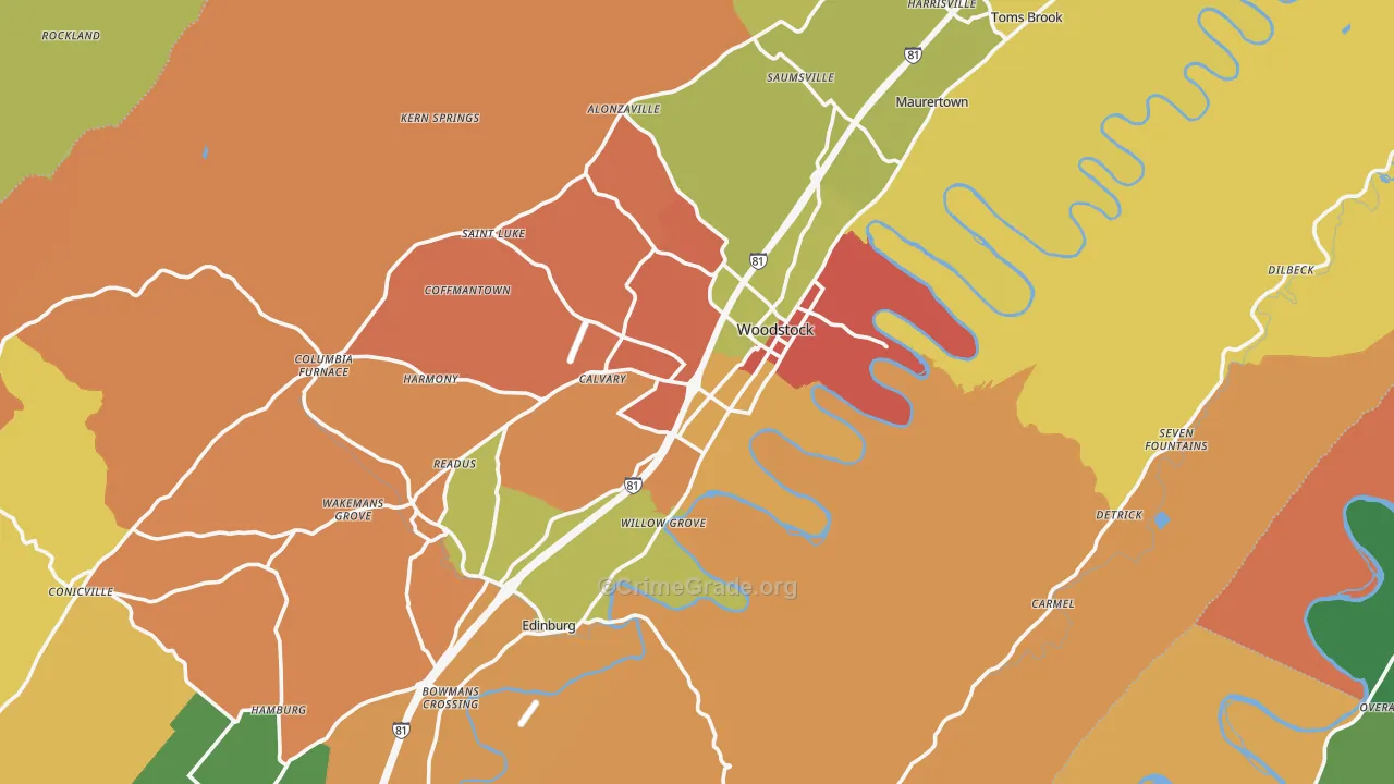Shenandoah County, VA Map of Robbery Rates