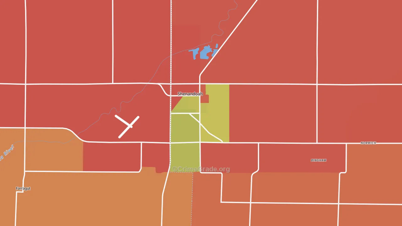 Shenandoah, IA Map of Robbery Rates