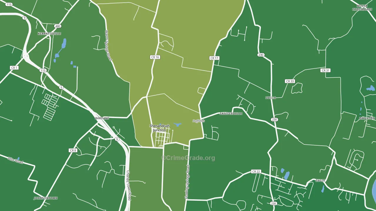 Shenandoah Junction, WV Map of Robbery Rates