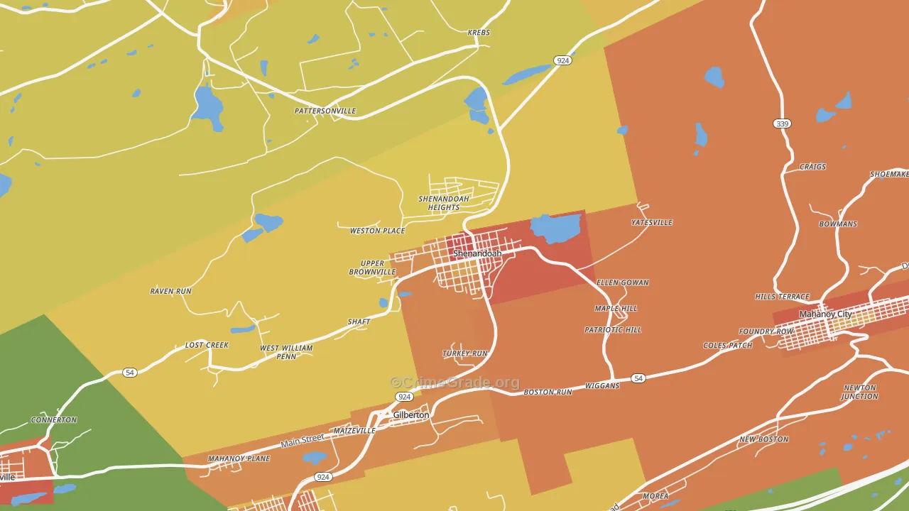 Shenandoah, PA Map of Robbery Rates