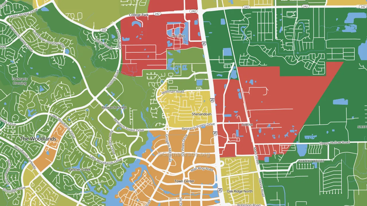 Shenandoah, TX Map of Robbery Rates