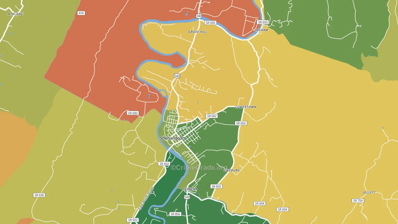 Shenandoah, VA Map of Robbery Rates