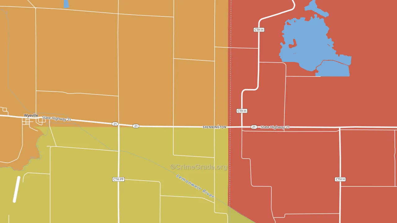 Shennington, WI Map of Robbery Rates