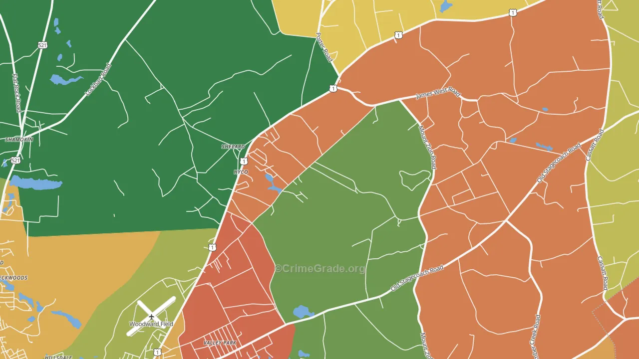 Shepard, SC Map of Robbery Rates