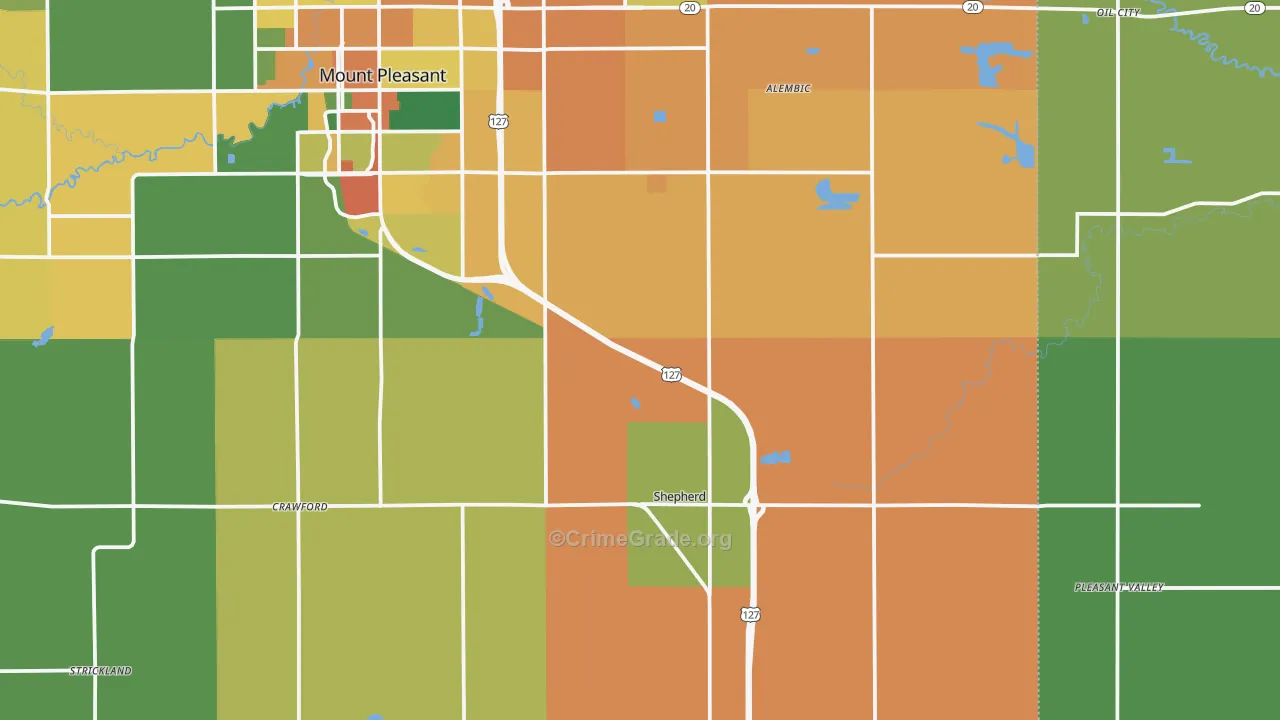 Shepherd, MI Map of Robbery Rates