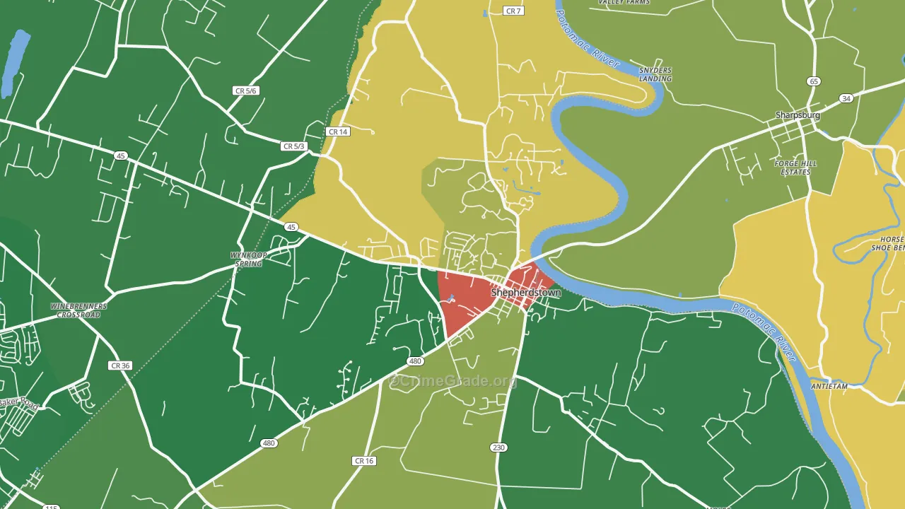 Shepherdstown, WV Map of Robbery Rates