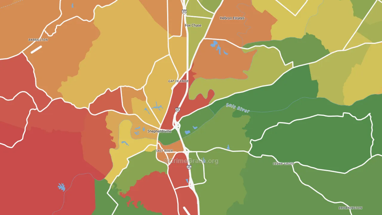 Shepherdsville, KY Map of Robbery Rates