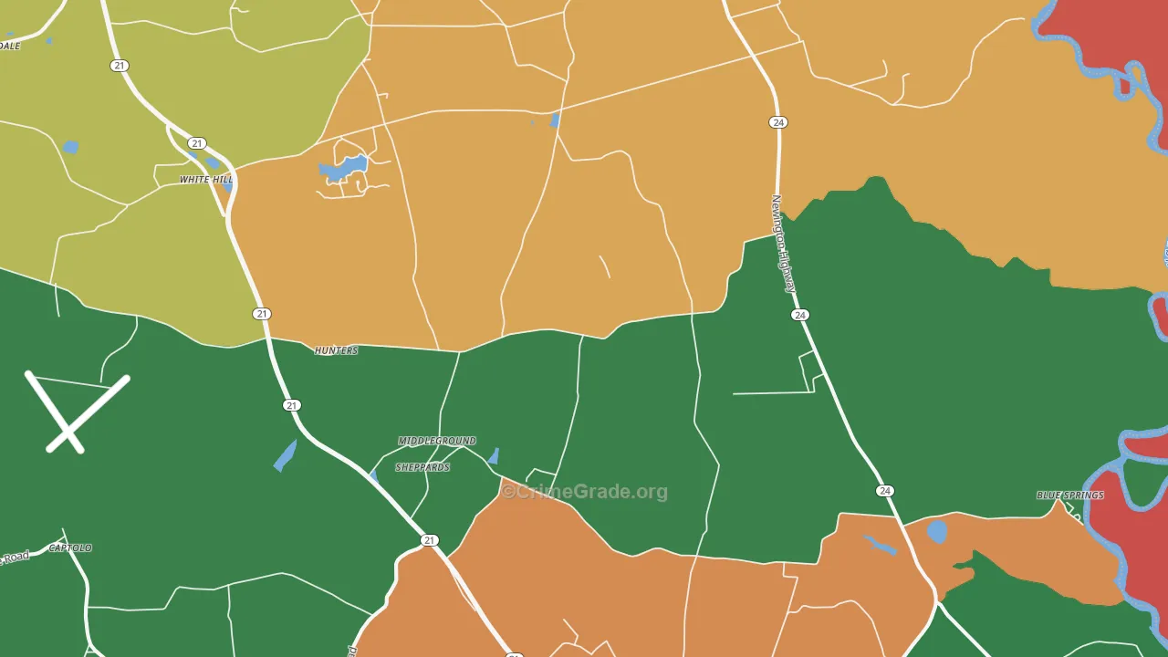 Sheppards, GA Map of Robbery Rates