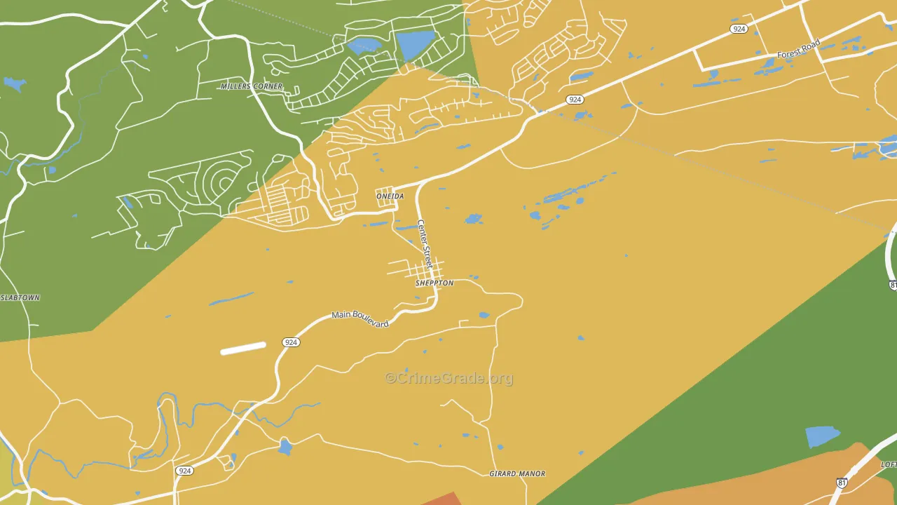 Sheppton, PA Map of Robbery Rates