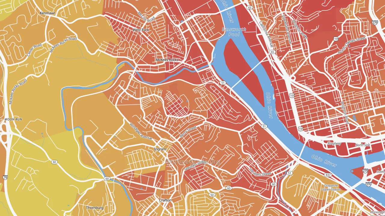 Sheraden, Pittsburgh, PA Map of Robbery Rates