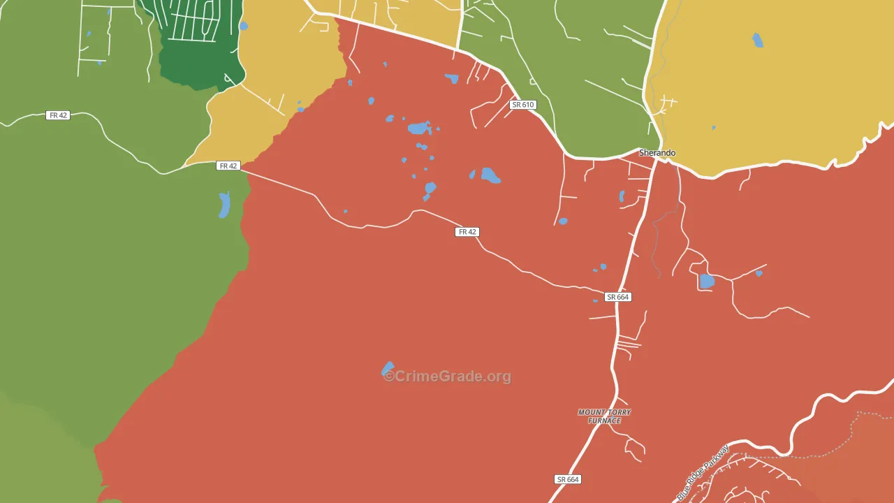Sherando, VA Map of Robbery Rates
