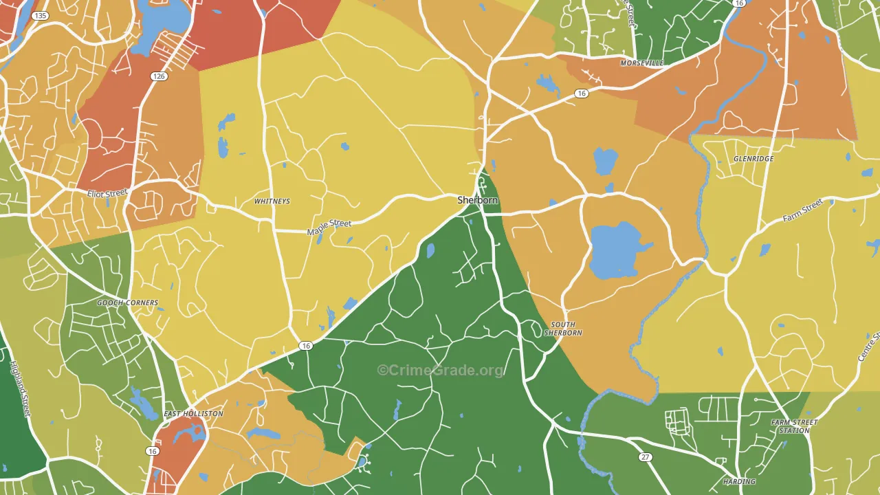 Sherborn, MA Map of Robbery Rates