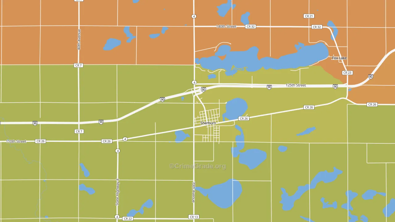 Sherburn, MN Map of Robbery Rates