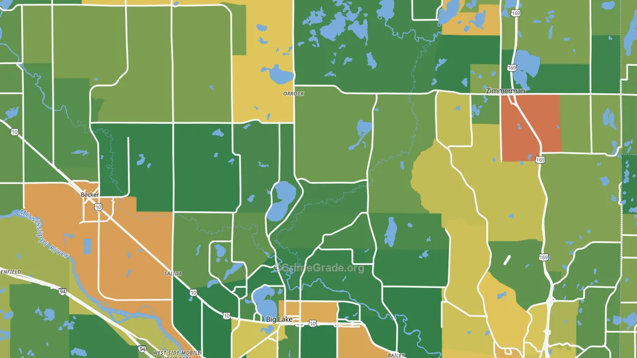 Sherburne County, MN Map of Robbery Rates