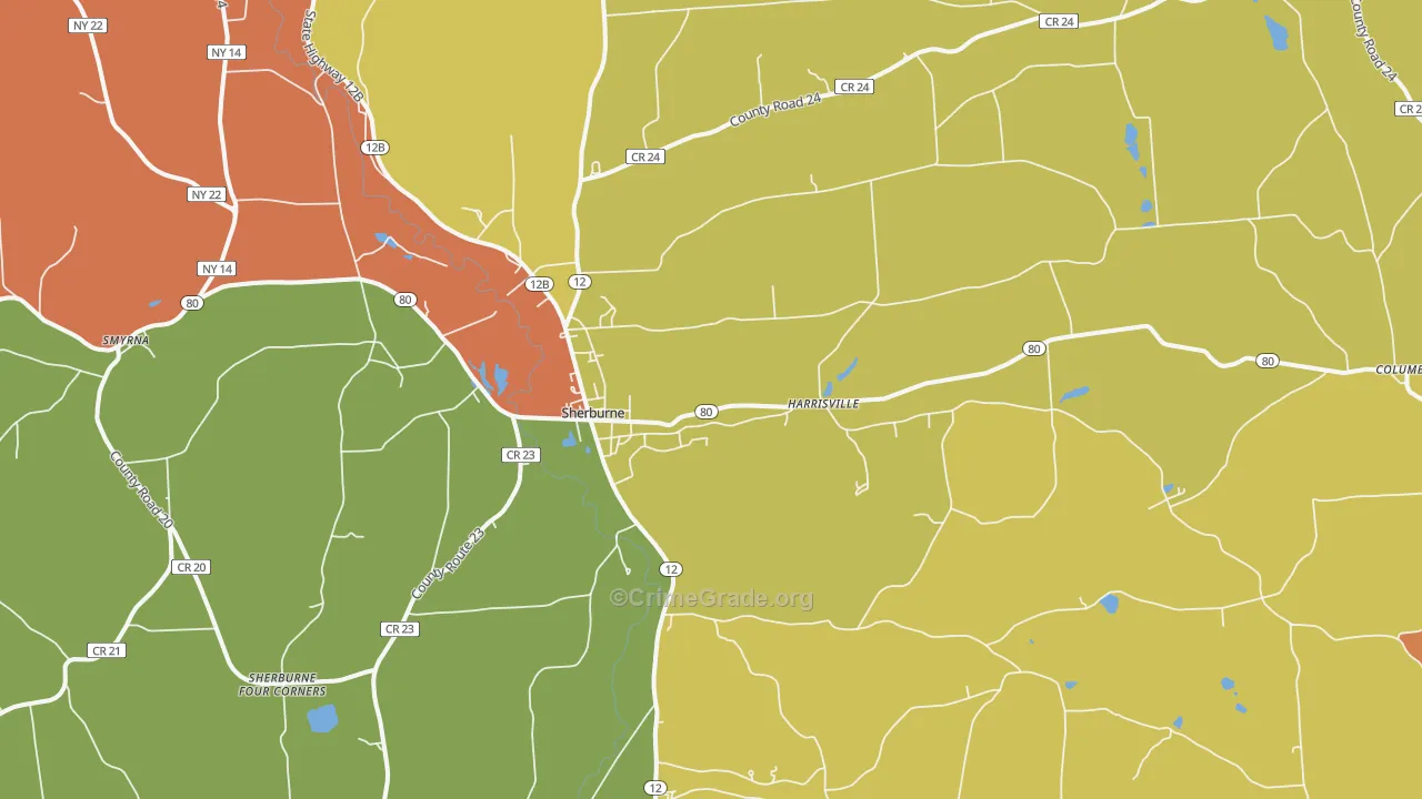 Sherburne, NY Map of Robbery Rates