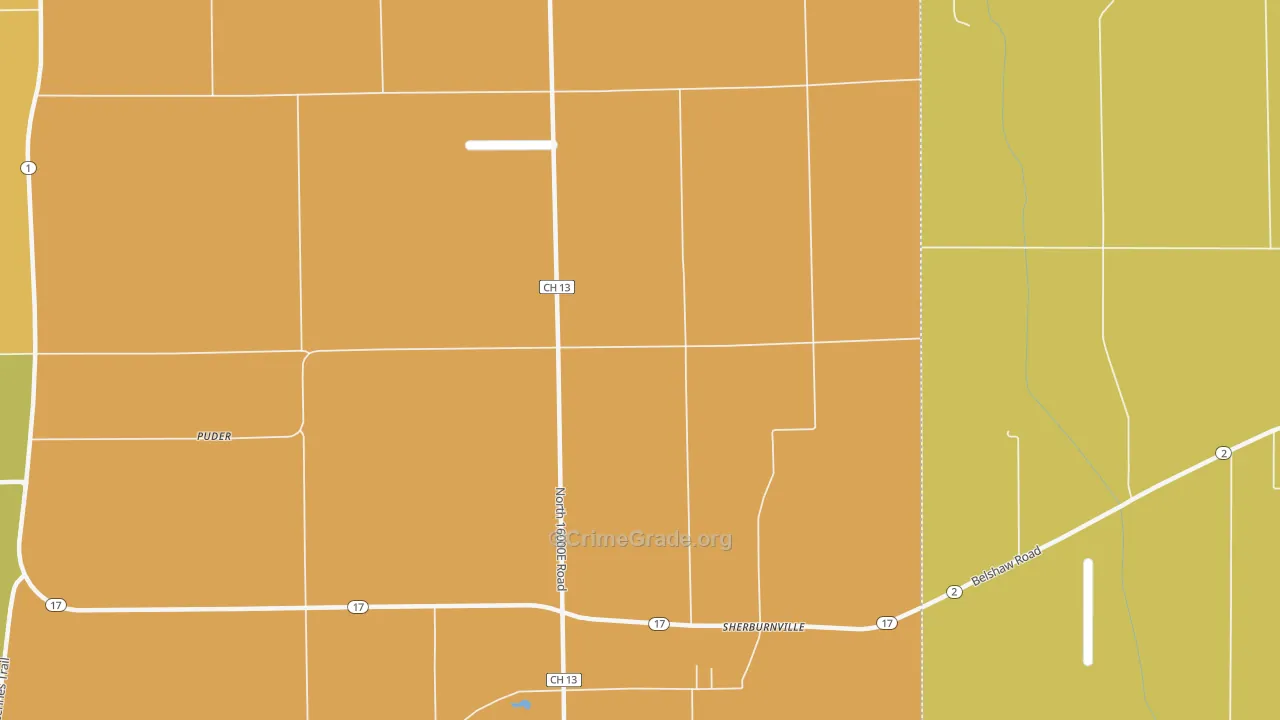 Sherburnville, IL Map of Robbery Rates