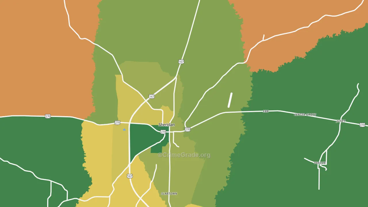 Sheridan, AR Map of Robbery Rates