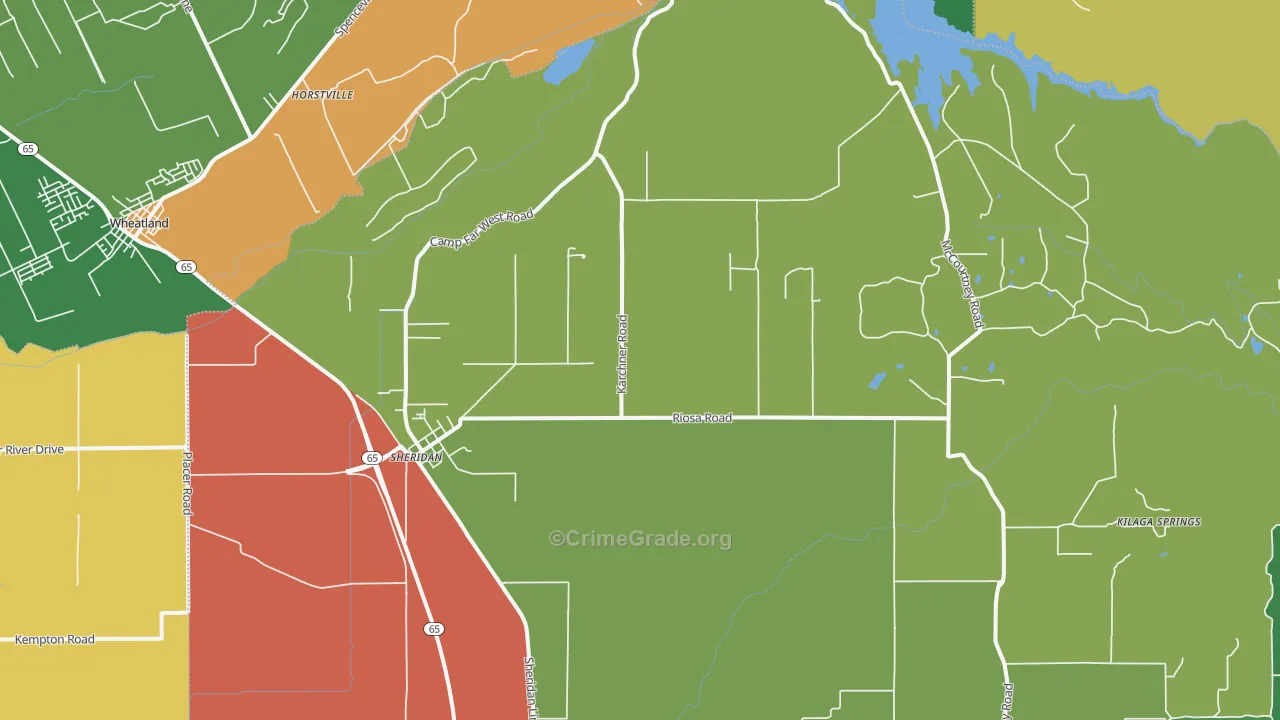 Sheridan, CA Map of Robbery Rates