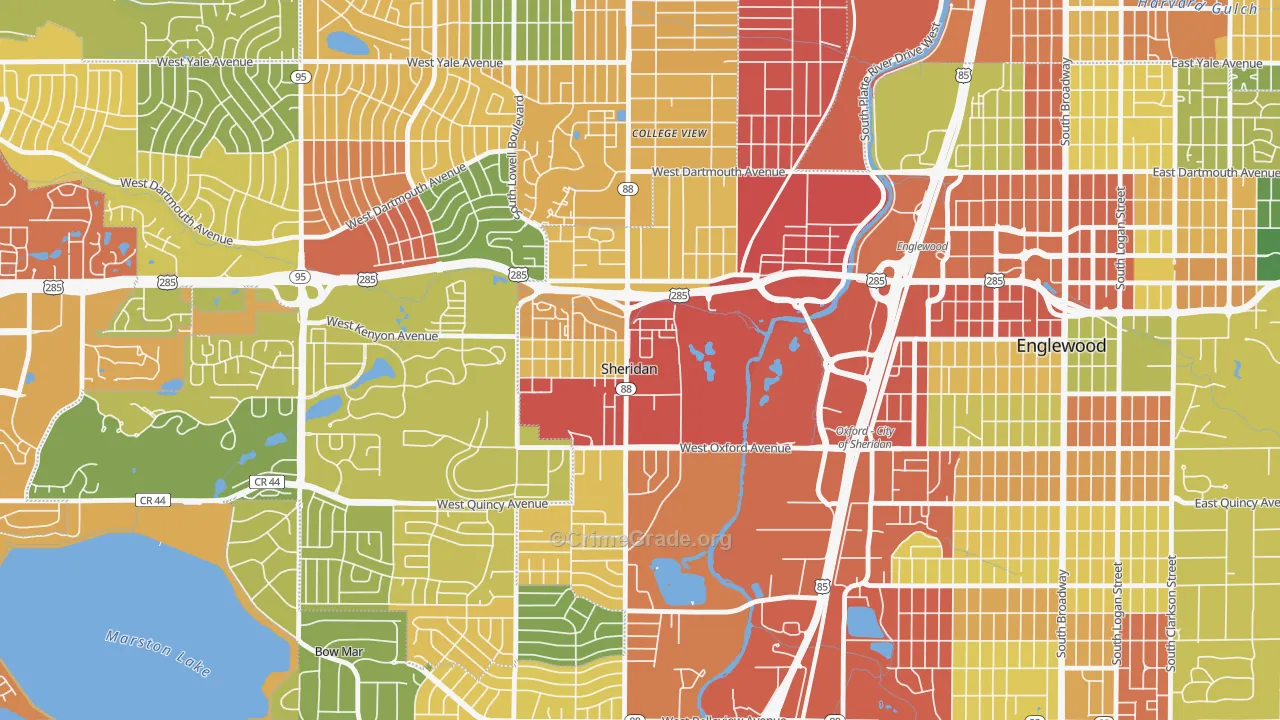 Sheridan, CO Map of Robbery Rates