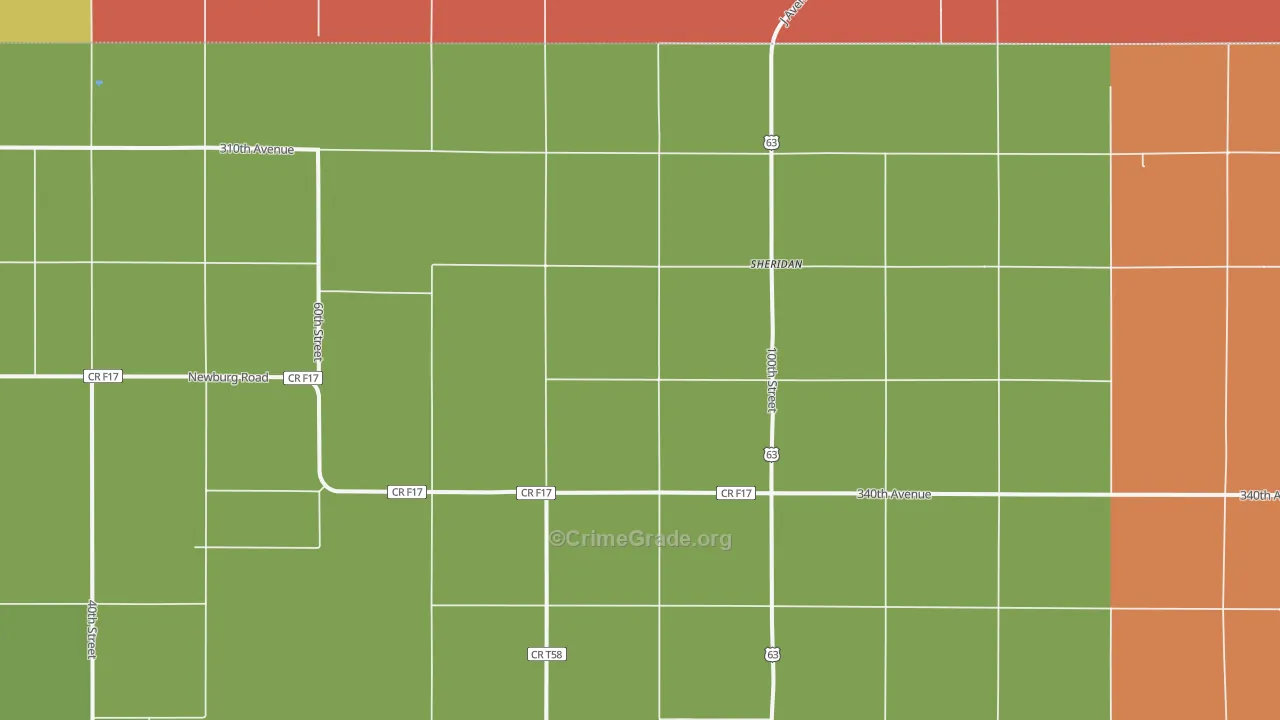 Sheridan, IA Map of Robbery Rates