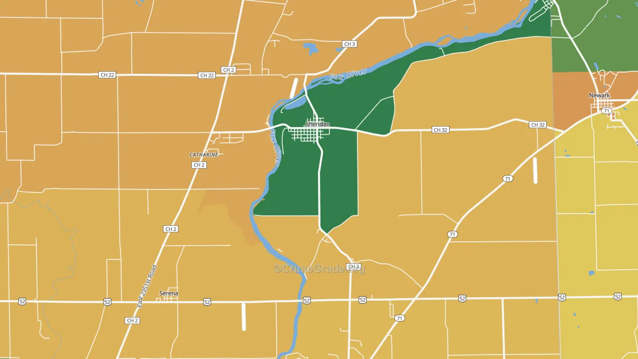 Sheridan, IL Map of Robbery Rates