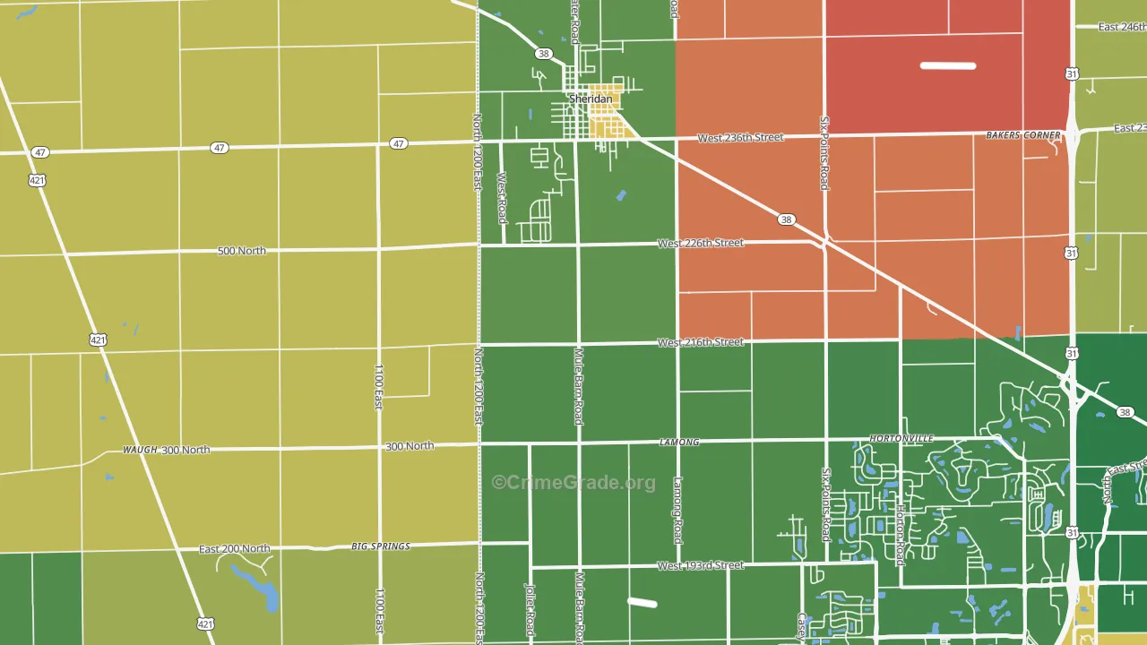 Sheridan, IN Map of Robbery Rates