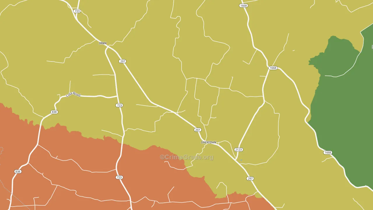 Sheridan, KY Map of Robbery Rates