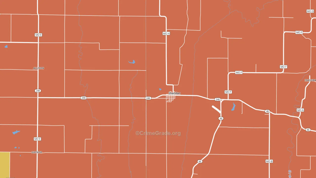 Sheridan, MO Map of Robbery Rates