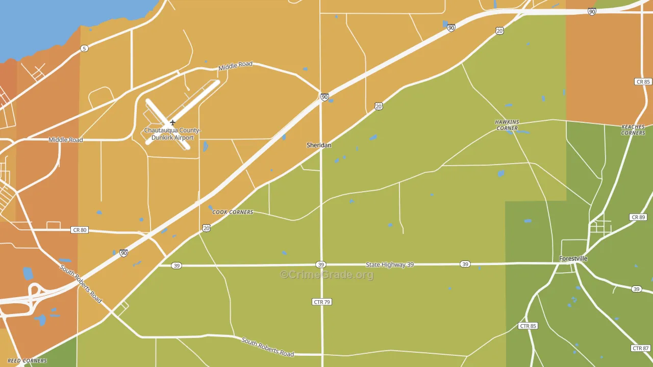 Sheridan, NY Map of Robbery Rates
