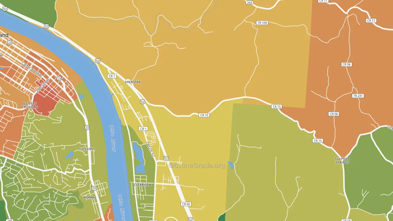 Sheridan, OH Map of Robbery Rates