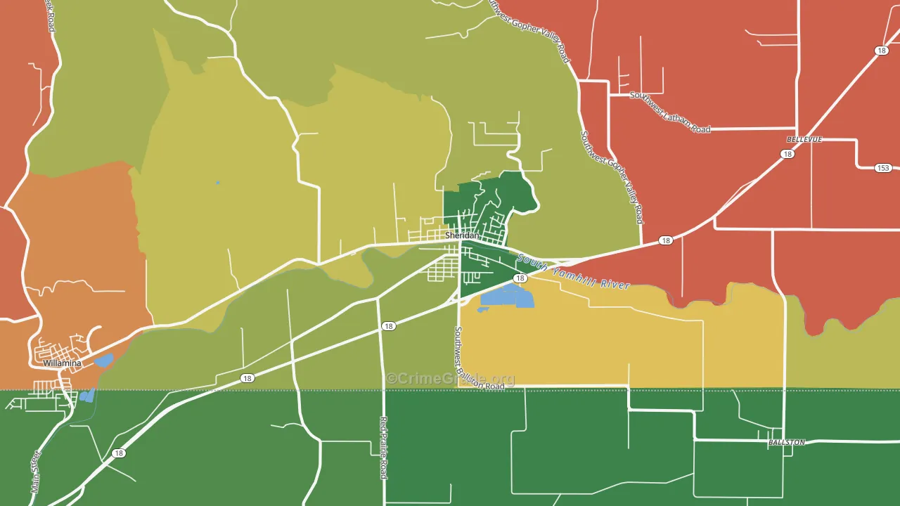 Sheridan, OR Map of Robbery Rates