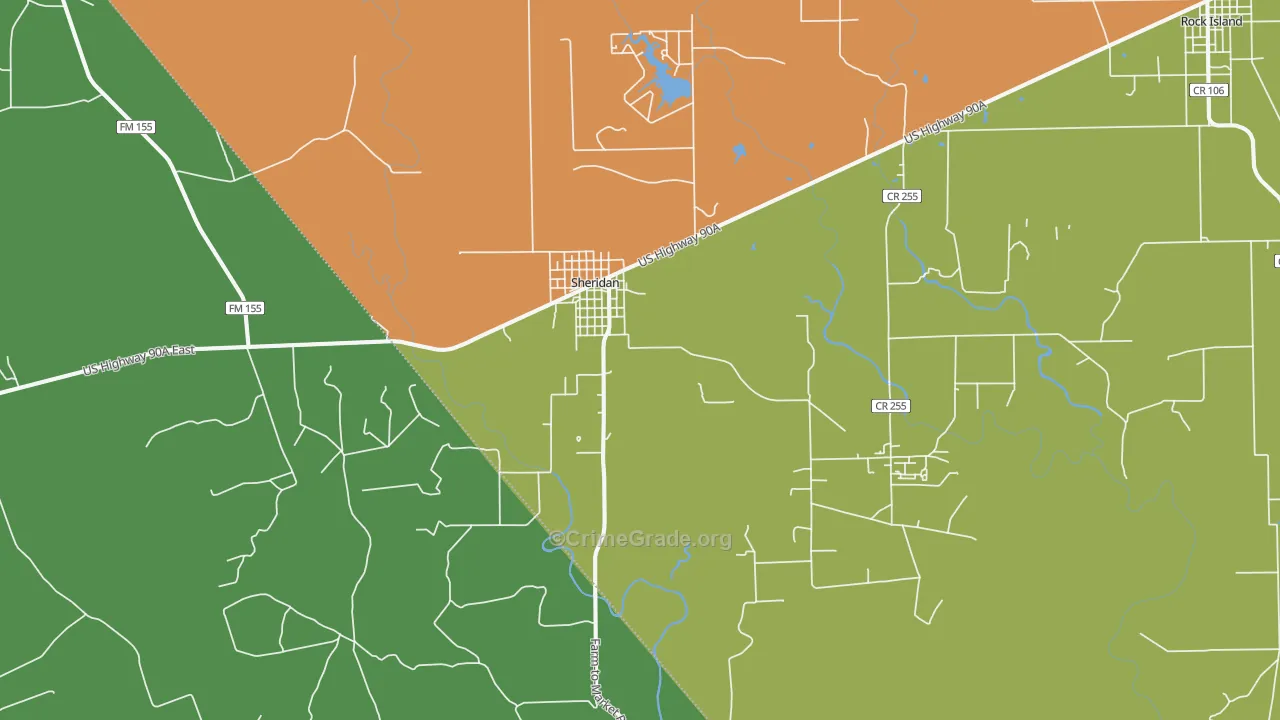Sheridan, TX Map of Robbery Rates