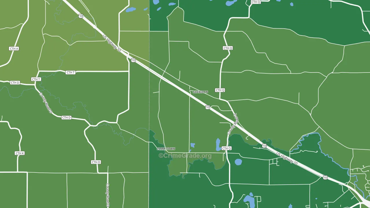 Sheridan, WI Map of Robbery Rates