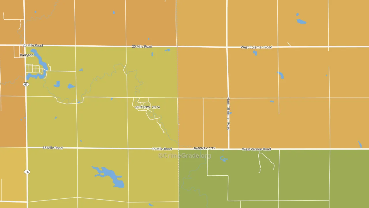 Sherman City, MI Map of Robbery Rates