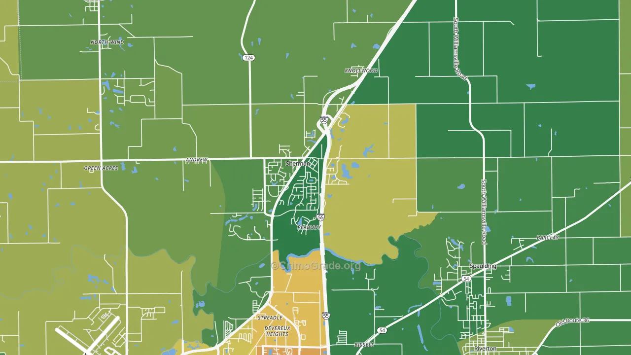 Sherman, IL Map of Robbery Rates
